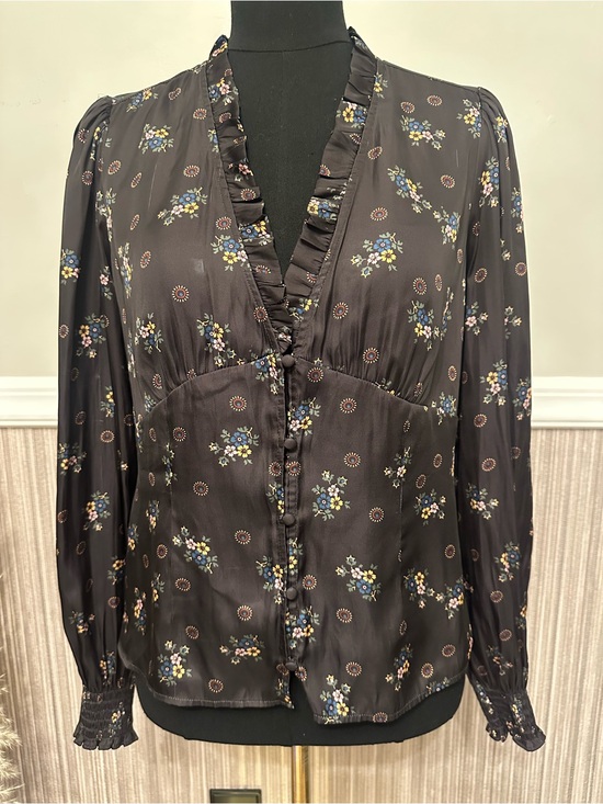 PAIGE Tops - Paige Floral Ruffle Blouse Small Dark Academia Long Sleeve Top